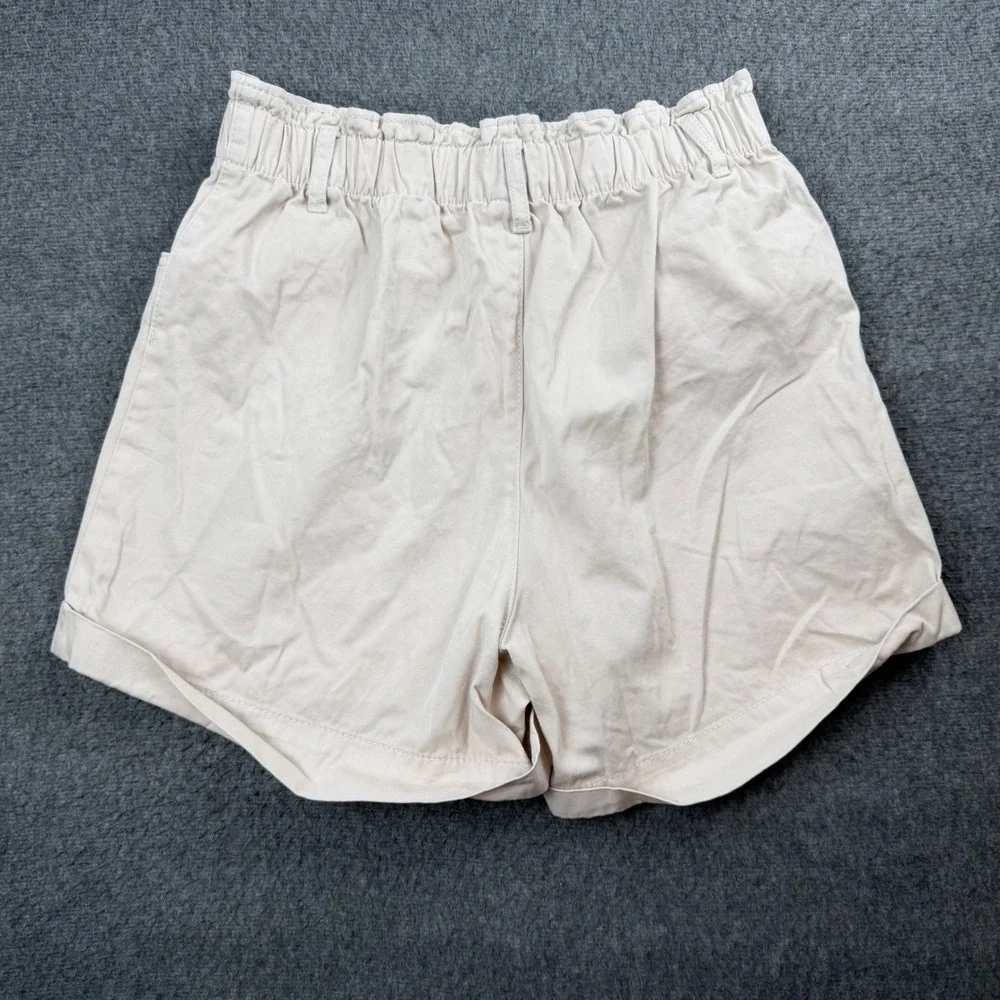 H&M Paperbag Waist Shorts Women Medium Beige Cotton Elastic High Rise Rolled Hem